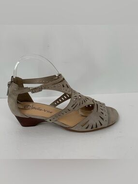 Bella Vita Penny wedge sandals shoe tan suede cut-out strappy 7 EXTRA WIDE 7WW